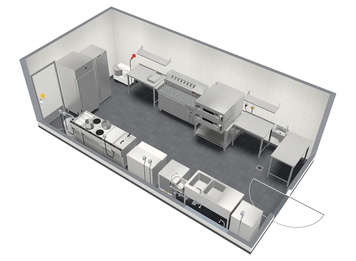3D kitchen design – Pizzeria, REDFOX equipment