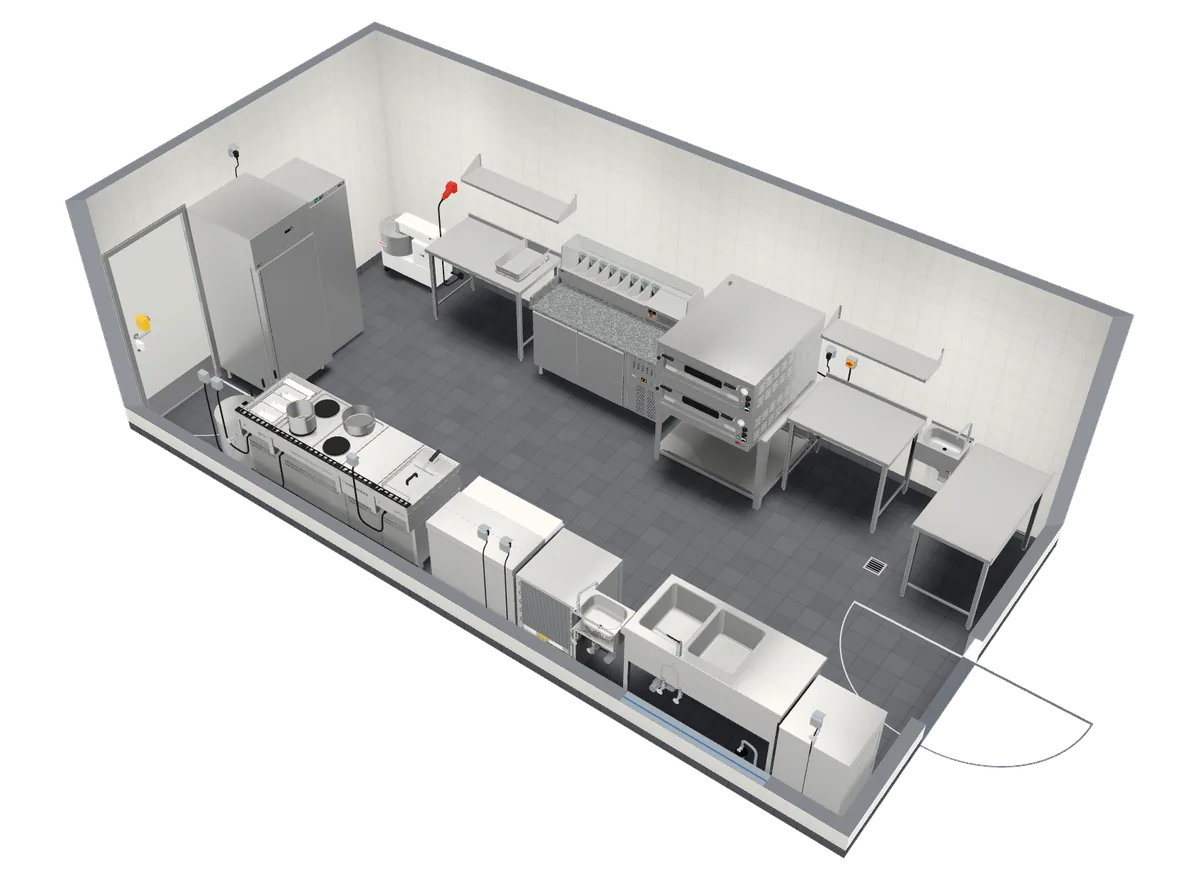 3D kitchen design – Pizzeria, REDFOX equipment
