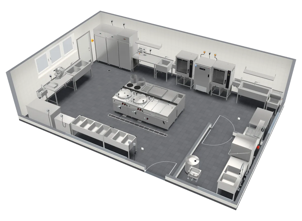 3D kitchen design – School canteens, REDFOX equipment